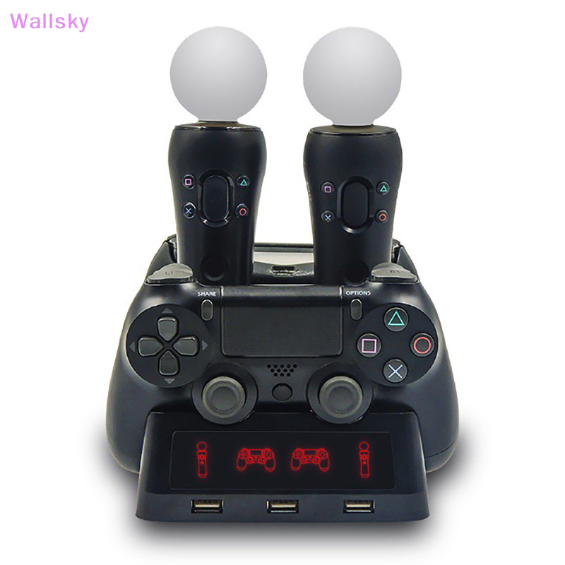 Wallsky&gt; แท่นชาร์จ 4 In 1 สําหรับ PlayStation PS4 PSVR VR MOVE Quad PlayStation MOVE Controller