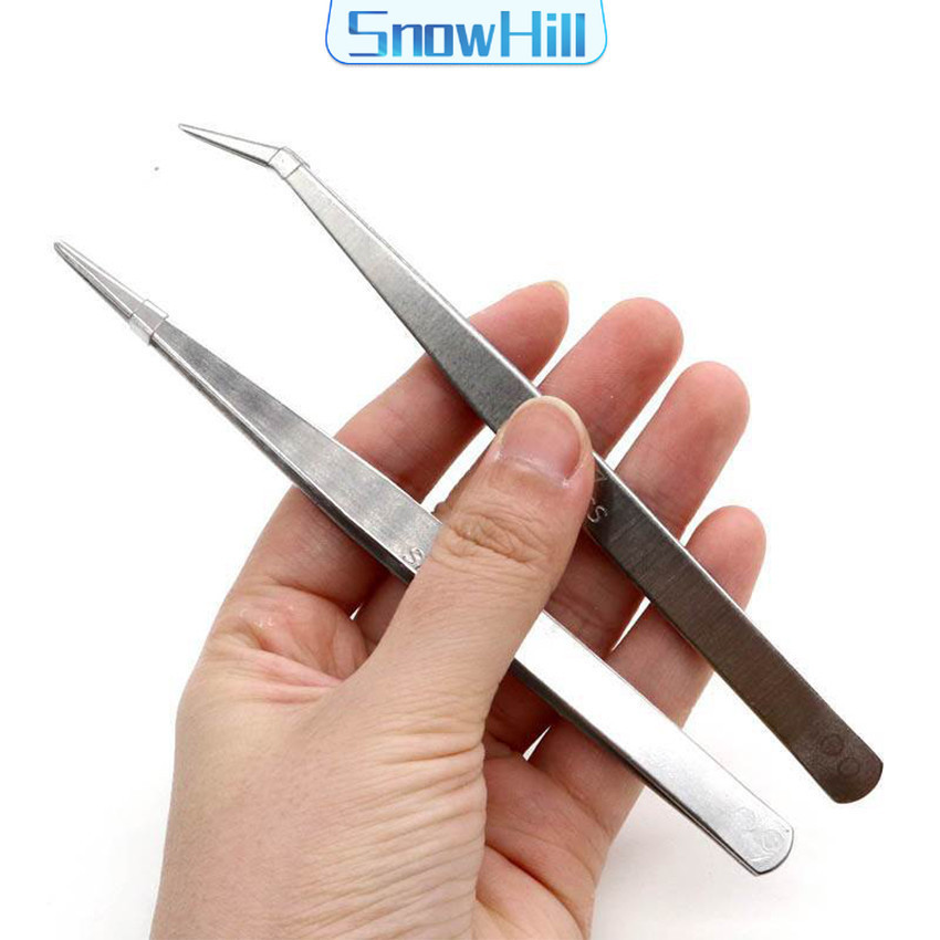 S.H คีบหนีบสแตนเลส คีมหนีบอเนกประสงค์ มี 2 แบบ ปากคีบงอ ปากคีบแหลม  Stainless steel tweezers