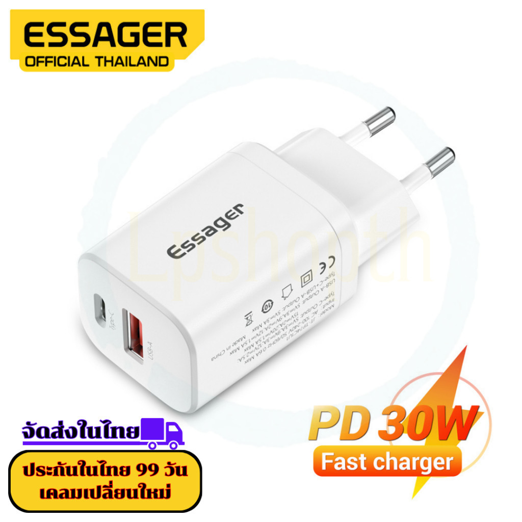 ESSAGER Charger 30w หัวชาร์จ & อุปกรณ์ชาร์จไฟ adapter charger Essager หัวชาร์จ 30W Type C PD ชาร์จเร