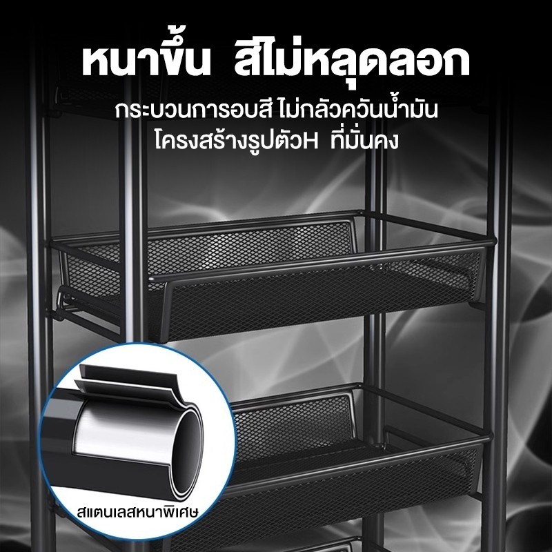 【โครงสแตนเลส 】 ชั้นวางรถเข็น 3/4/5ชั้น ชั้นวางของในครัว พร้อมล้อเลื่อน+ที่จับ  เคลื่อนย้ายสะดวก แข็งแรงทนทานไม่เป็นสนิม - รูปที่ 6