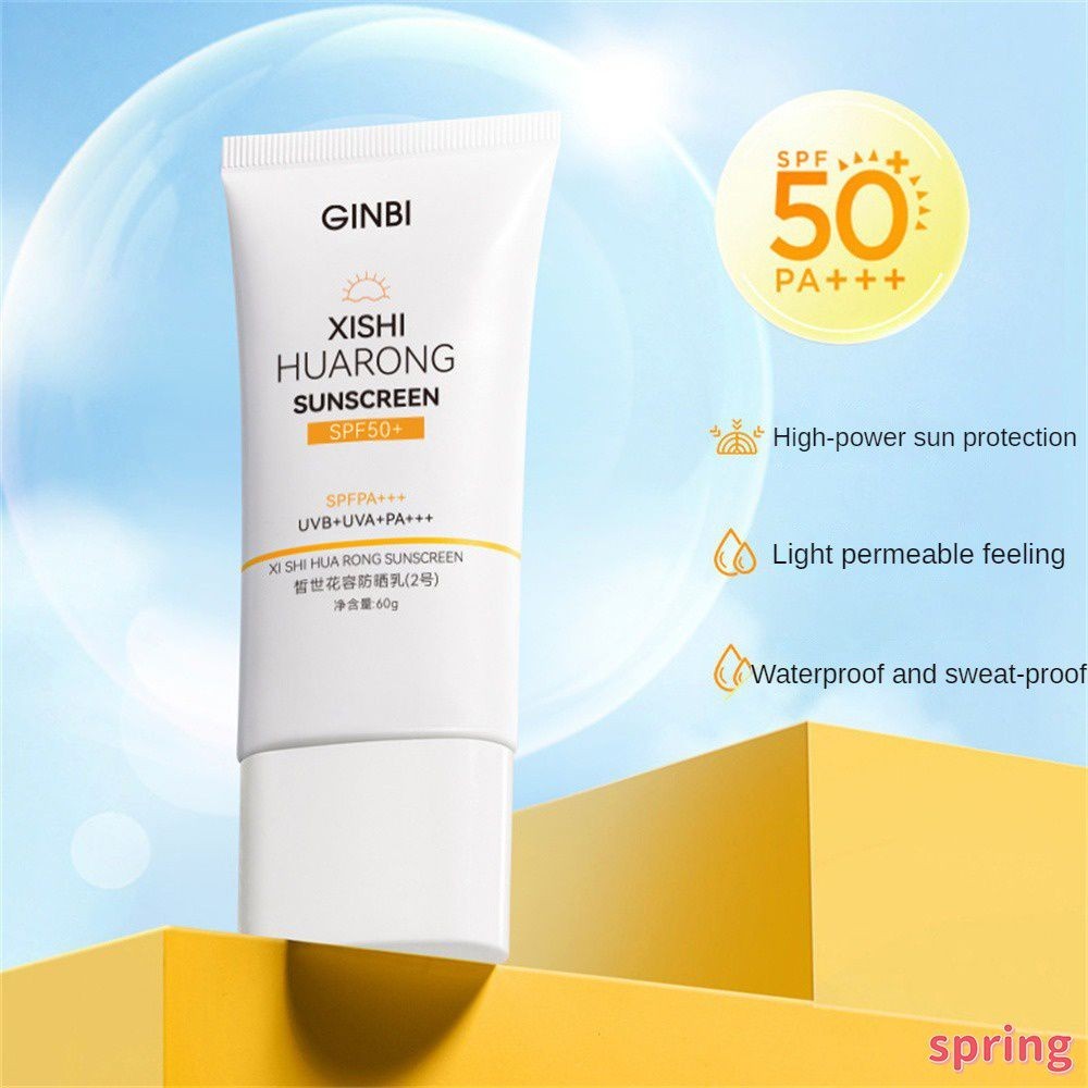✨ Ginbi Plain Isolation Sunscreen Spf50+ Pa++++ uv Protection Hose Face Body Sunscreen Lotion ครีมกันแดดทาผิวแบบยูนิเซ็กส์ไวท์เทนนิ่งและมอยส์เจอร์ไรเซอร์ (SPRING)