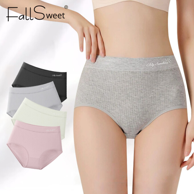 Fallsweet กางเกงชั้นใน ผ้าฝ้าย เอวสูง ไร้รอยต่อ ขนาดใหญ่ M-2XL