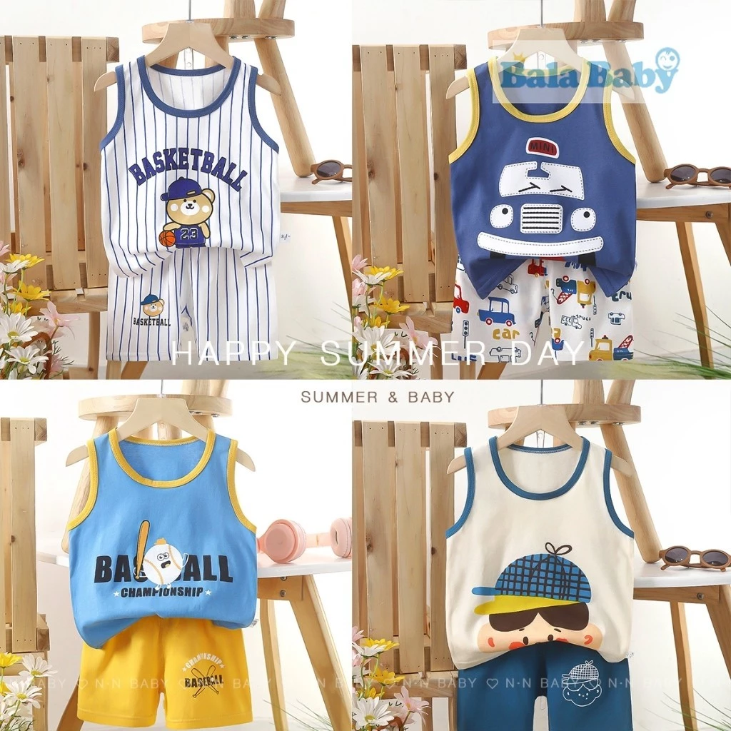 ชุดเด็ก เสื้อกร้าม+กางเกงขาสั้น เสื้อแขนกุด ผ้าcotton Size 80-110 cm BXT14 thumbnail 3