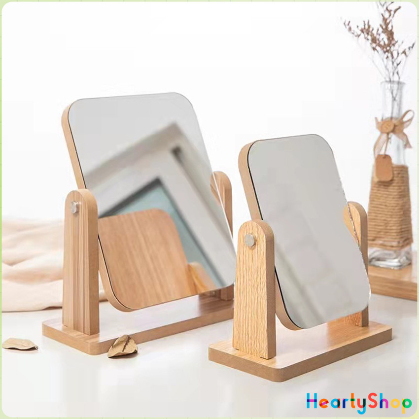 HeartyShop กระจกแต่งหน้าหมุนปรับองศาได้ ขอบอัดทำด้วยไม้  มี 2 ขนาดให้เลือก Makeup mirror