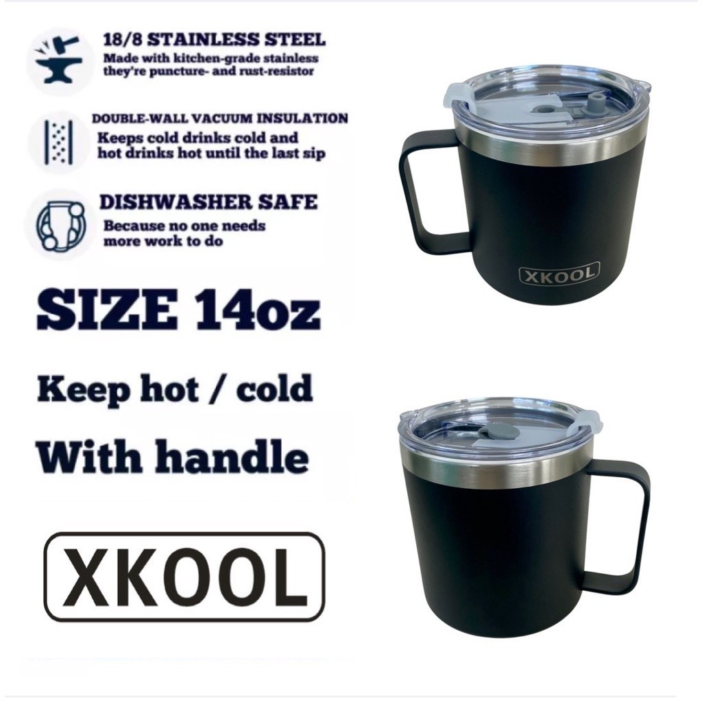 แก้วกาแฟ Xkool แก้วน้ำ14oz/420ml มาพร้อมหูจับ สีพื้นเก็บอุณหภูมิความเย็น,ร้อนสีพื้นแบบหนา เนื้อแก้วเ