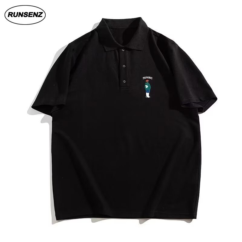 เสื้อยืดโปโล แขนสั้น ปักลาย ทรงหลวม ขนาดใหญ่ ไซซ์ XXL-8XL แบบเรียบง่าย สําหรับผู้ชาย