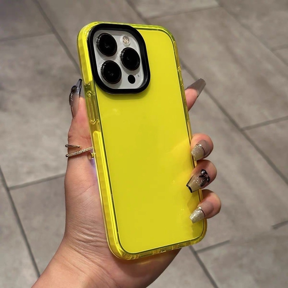สีเหลืองขอบสีเคสโทรศัพท์สําหรับiphone 16 Pro Max 15 Pro Max 14 13 12 11 Pro Maxกรณีห่อกันกระแทกด้านหลังปกอ่อน