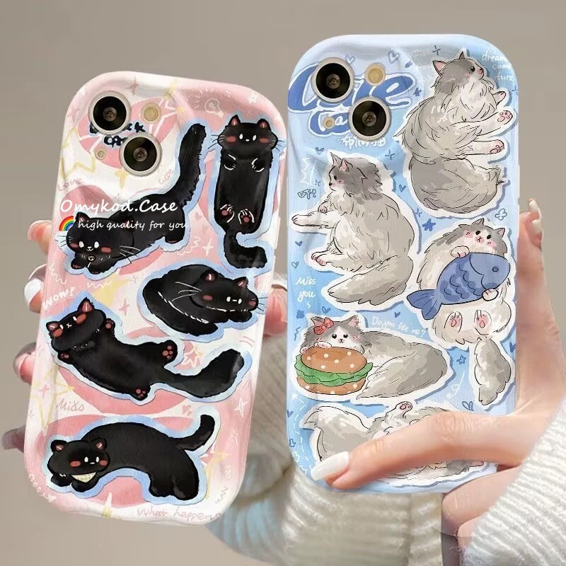 เคสโทรศัพท์มือถือแบบนิ่ม ใส ลายแมวดํา 3D น่ารัก สําหรับ Redmi 13C A1 A12 Xiaomi 13T Pro Redmi Note 13 4G 12 11 10 9 8 Pro Redmi 12C 10C 9A 9C 9T Poco C65