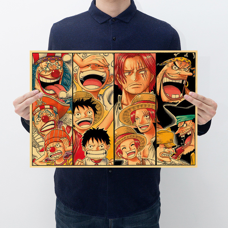 โปสเตอร์กระดาษคราฟท์ One Piece Four Emperors ขนาด 50.5x35 ซม. สไตล์เรโทร สําหรับตกแต่งคาเฟ่ บาร์