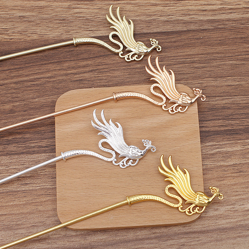 เครื่องประดับ กิ๊บติดผมอัลลอย ลายนกฟินิกซ์ สองด้าน สไตล์เรโทร diy