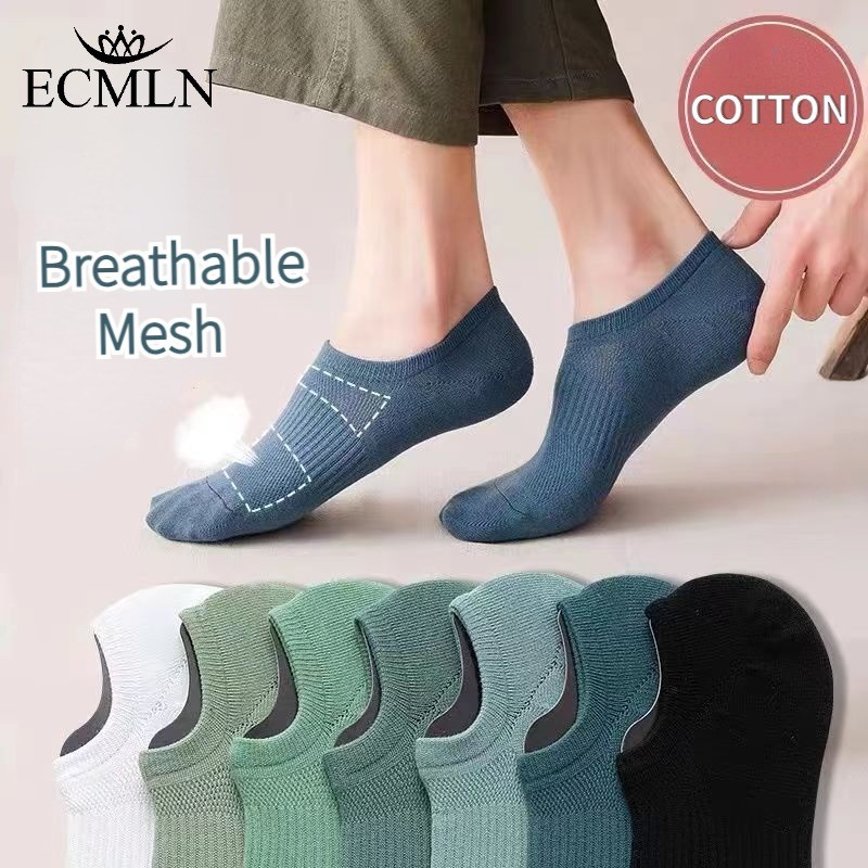 Ecmln ถุงเท้ากีฬา ผ้าฝ้าย แบบบาง ระบายอากาศได้ดี ดูดซับเหงื่อ สีพื้น สําหรับผู้ชาย