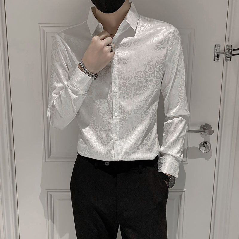 เสื้อเชิ้ต คอสี่เหลี่ยม สีพื้น สไตล์เกาหลี สําหรับผู้ชาย