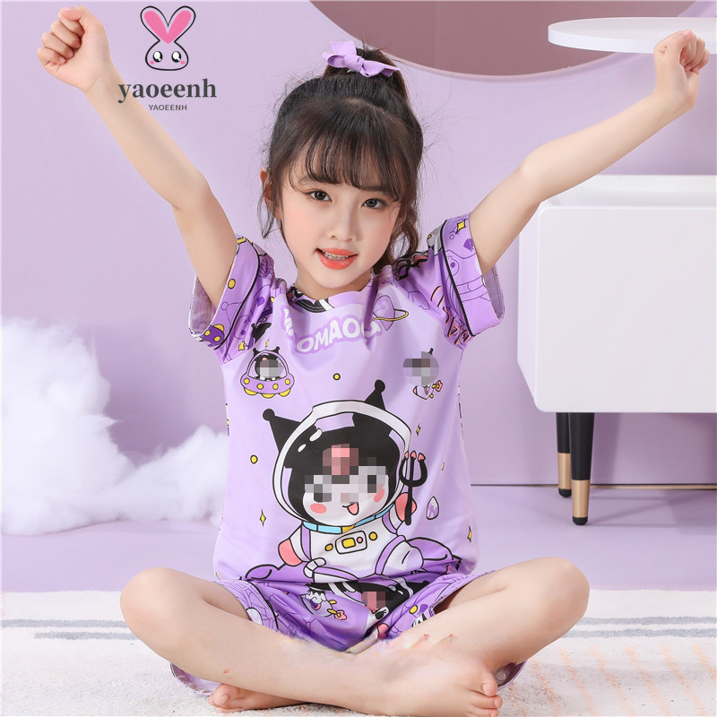 【YAOEENH】พร้อมส่ง ชุดนอน เสื้อแขนสั้น กางเกงขาสั้น พิมพ์ลายการ์ตูน ขนาดใหญ่ 110-160 ซม. แฟชั่นฤดูร้อน สําหรับเด็กผู้ชาย และเด็กผู้หญิง
