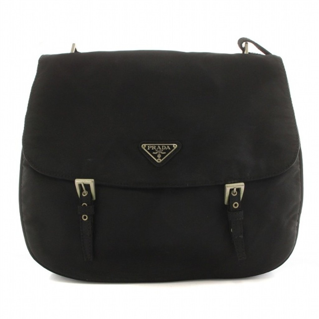 Prada Shoulder Bag Triangle Plate Logo Plate Belt Nylon Black Direct from Japan Secondhand