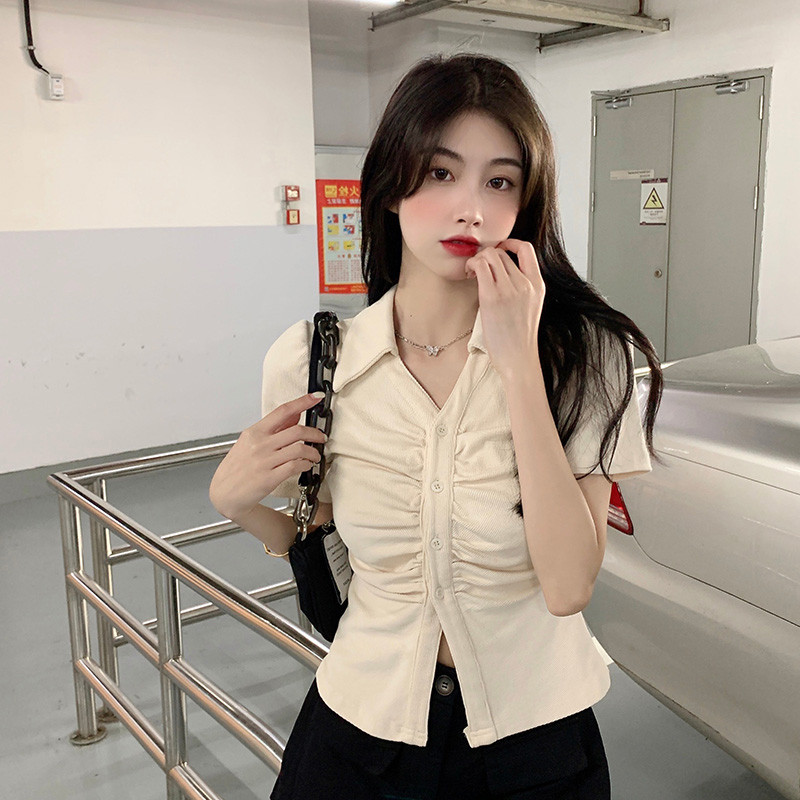 ส่งไวจากไทย SELLDA M-2XL เสื้อครอป แขนสั้น เสื้อยืด ผู้หญิง เกาหลี เสื้อ