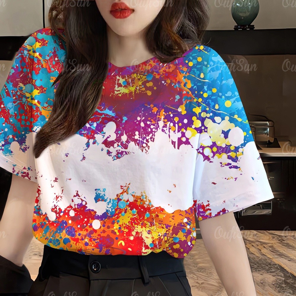 เทศกาลสงกรานต์ ใหม่ เสื้อยืดลําลอง สําหรับสตรี แขนสั้น พิมพ์ลายสายรุ้ง เสื้อยืด แห้งเร็ว