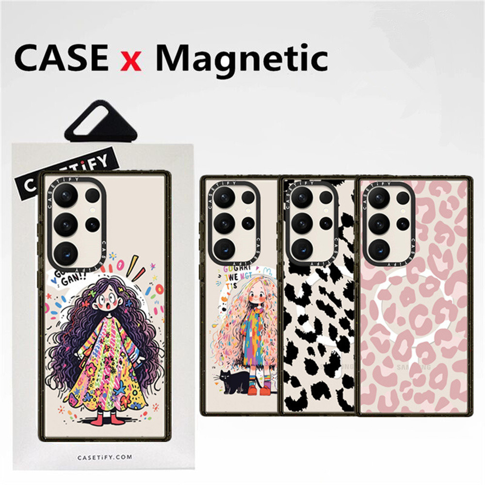 เคสโทรศัพท์มือถือแบบแข็ง ใส กันกระแทก ลายกราฟฟิตี้ พร้อมกล่องชาร์จแม่เหล็ก คุณภาพสูง สําหรับ Samsung Galaxy S24 S23 S22 Ultra S24 Plus