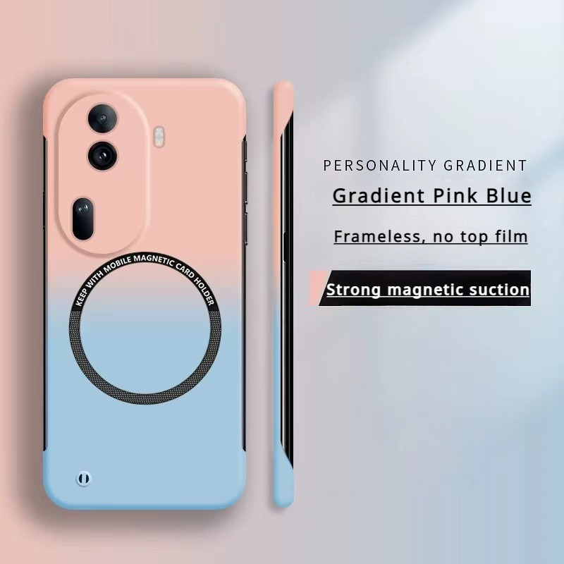 ใช ้ งานร ่ วมกับ OPPO Reno 10 9 8 6 Pro Plus Reno 11 7 5 Pro 5G Reno 7 SE กลับแม ่ เหล ็ กวงกลมไร ้ สาย Hard PC Frameless Gradient Ultra-thin เคสโทรศัพท ์ Casing