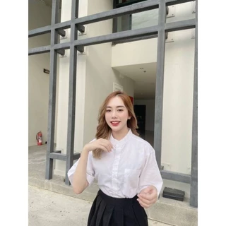 เสื้อนักศึกษาคอจีนเสื้อคอจีน ผ้าดิบ ผ้านิ่ม