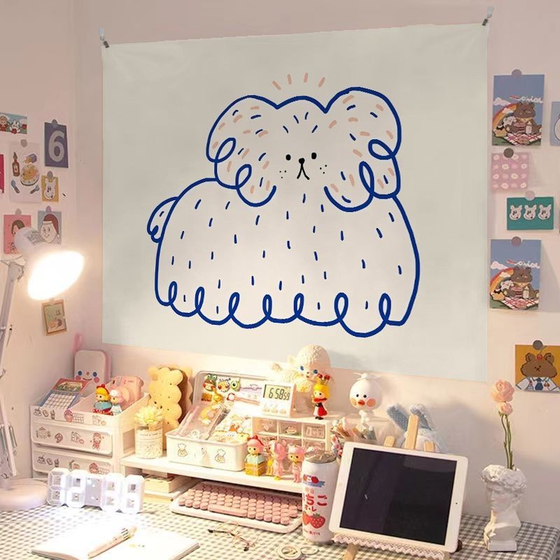ผ้าแขวนสไตล์โดปามีนการ์ตูน น่ารัก รูปสัตว์บำบัด ตกแต่งห้องพักในหอพัก ตกแต่งข้างเตียง บรรยากาศ ผ้าพื้นหลัง ผ้าผนัง