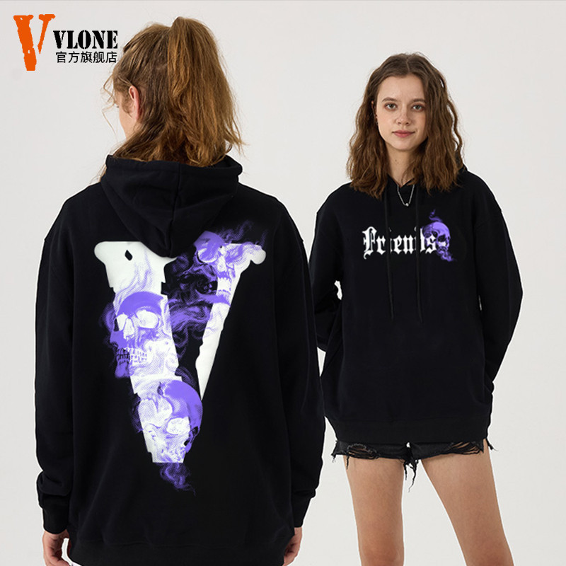 [100% Cotton] Vlone Hoodie Mens American Skeleton Loose Hoodie Top Unisex