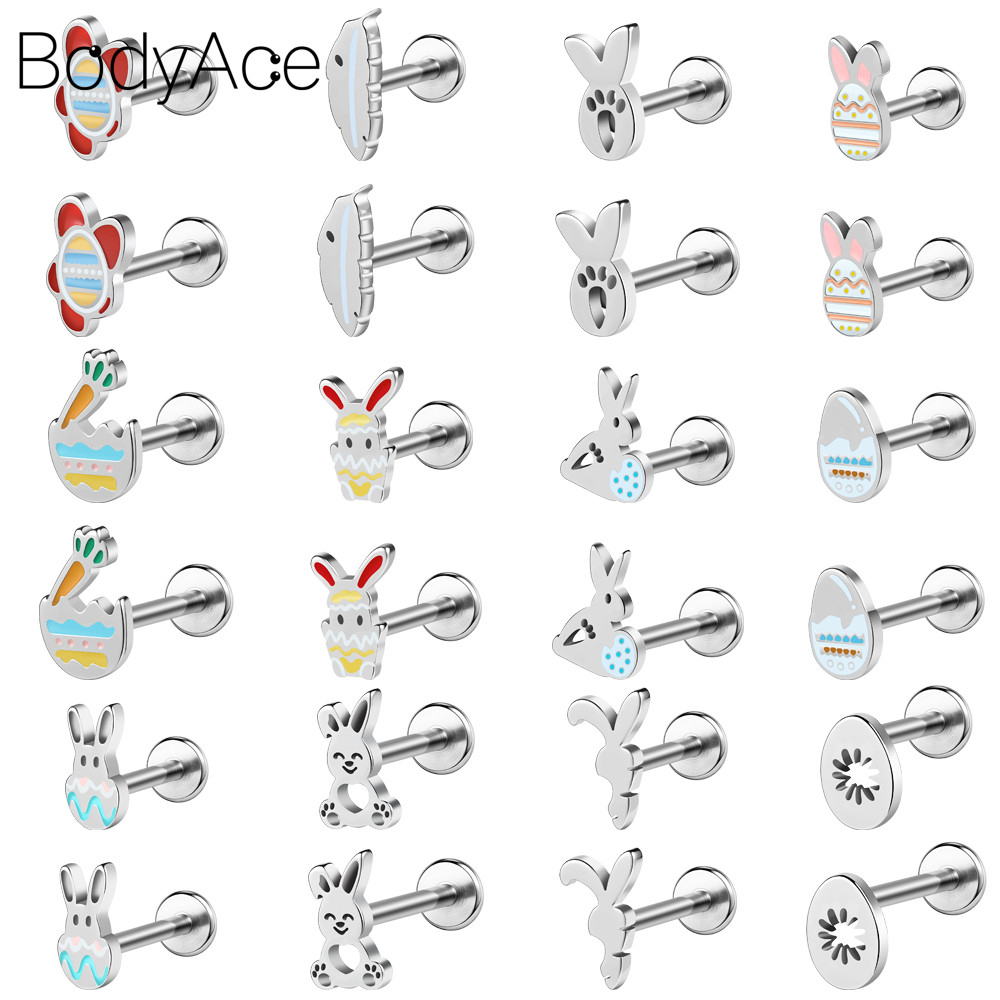 Bodyace 1 ชิ้นสแตนเลสเจาะหู 16G Lip Piercing Helix ต่างหู Sung Stud ต่างหูด้ายภายในเจาะร่างกาย