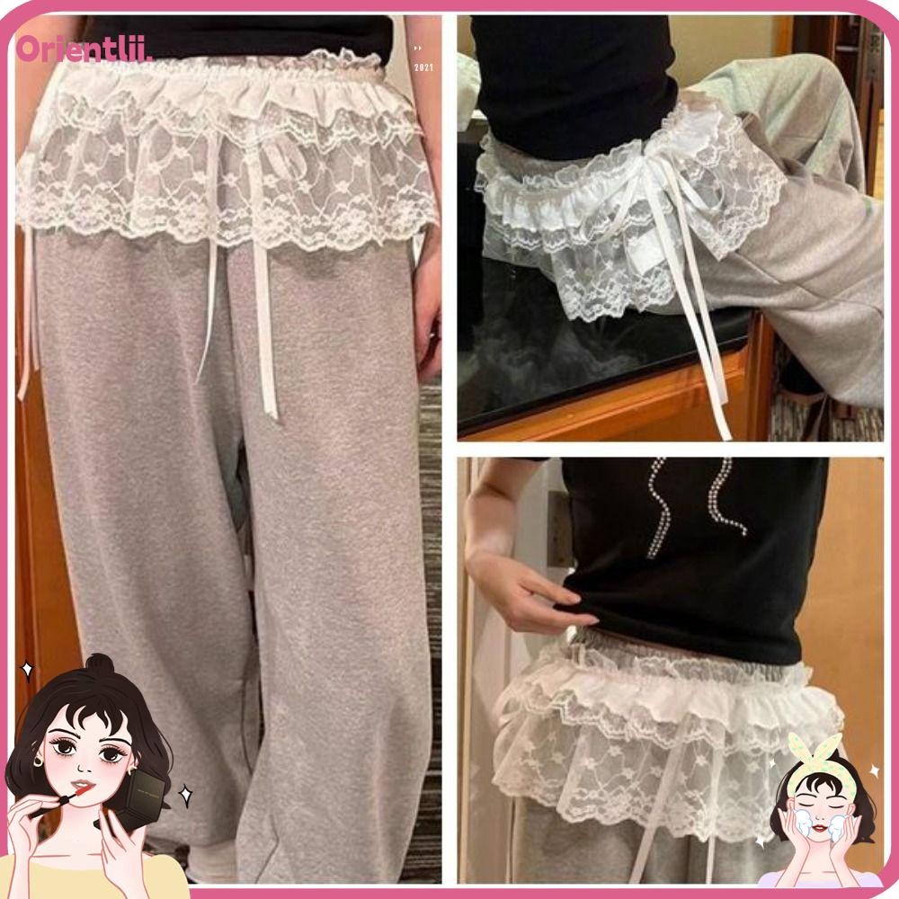 Orienttk ลูกไม้มินิกระโปรง,ดูผ่าน Y2K Streetwear Lace Up Ruffles กระโปรง, Harajuku ปักดอกไม้จีบกระโปรงกางเกงยีนส์ตกแต่ง