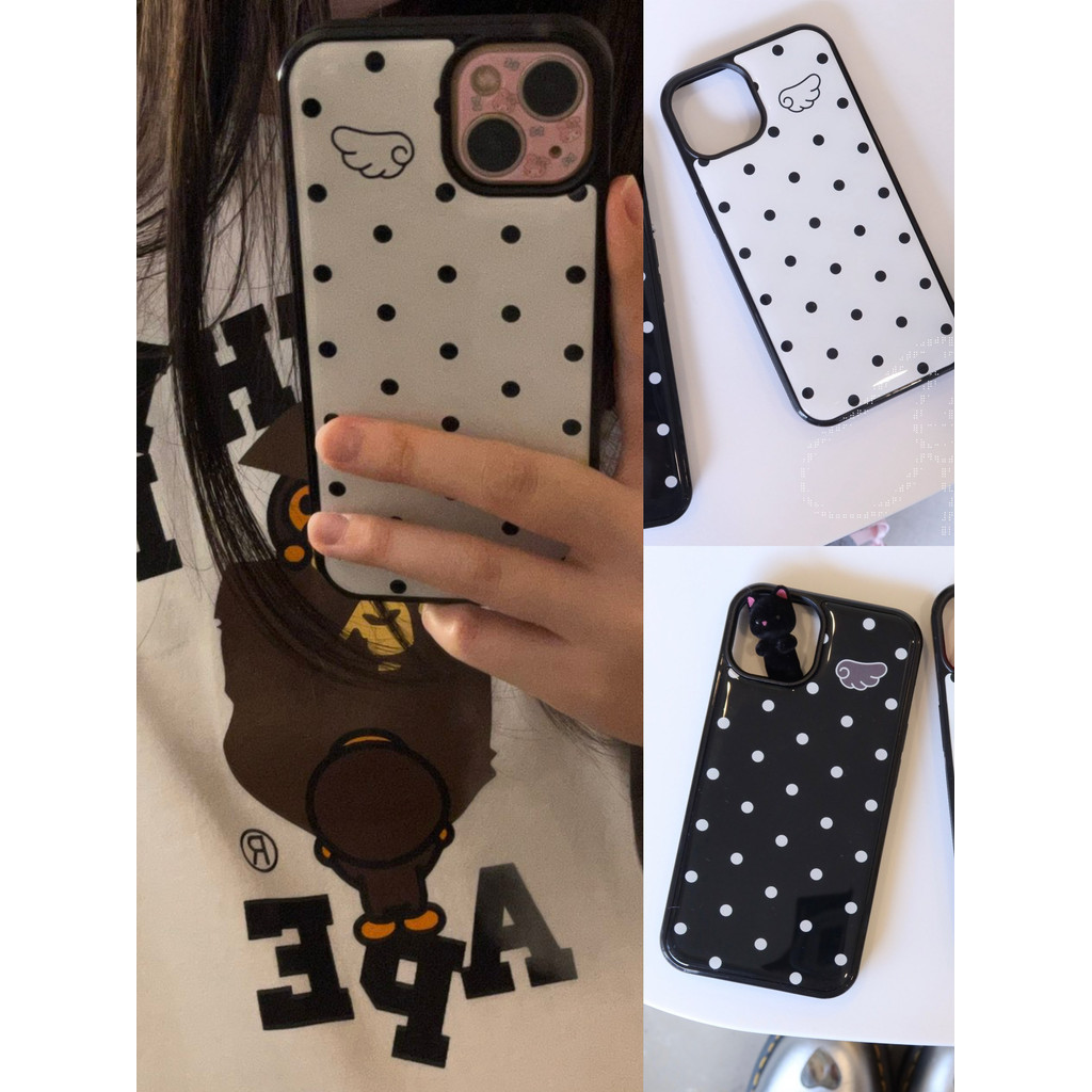เกาหลี Ins Niche dot ปีกนางฟ้าสีดํา Soft Edge Case สําหรับ Iphone17/16promax/15pro/13/12/11/14pro xsmax เคสโทรศัพท์