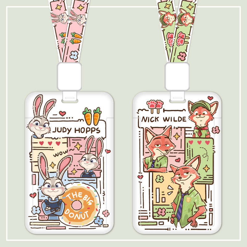 น่ารัก อิน-สไตล์คู่การ์ดปกรุ่นบ้า สวนสัตว์ ผู้ถือบัตรกรณีบัตรทํางานนักเรียนวิทยาเขตบัตรกระเป๋าที่มีเชือกเส้นเล็กยืดไสลด์ – โปรปัง