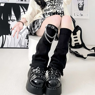 รักโซ่หนังหัวเข็มขัดถักถุงเท้าขากว้างสําหรับผู้หญิง ย2เค วัฒนธรรมย่อยขาบานชุดสีขาวบุคลิกภาพขาแหวนซ้อนกลางหลอดถุ