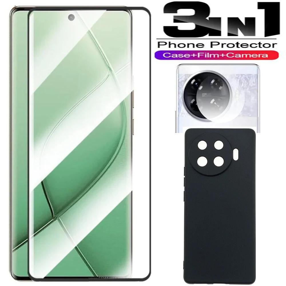 3-in-1 3D โค้ง 9H เคสกระจกนิรภัย สําหรับ Tecno Spark 20 Pro Plus กระจกกันรอยหน้าจอ สําหรับ Tecno Spa