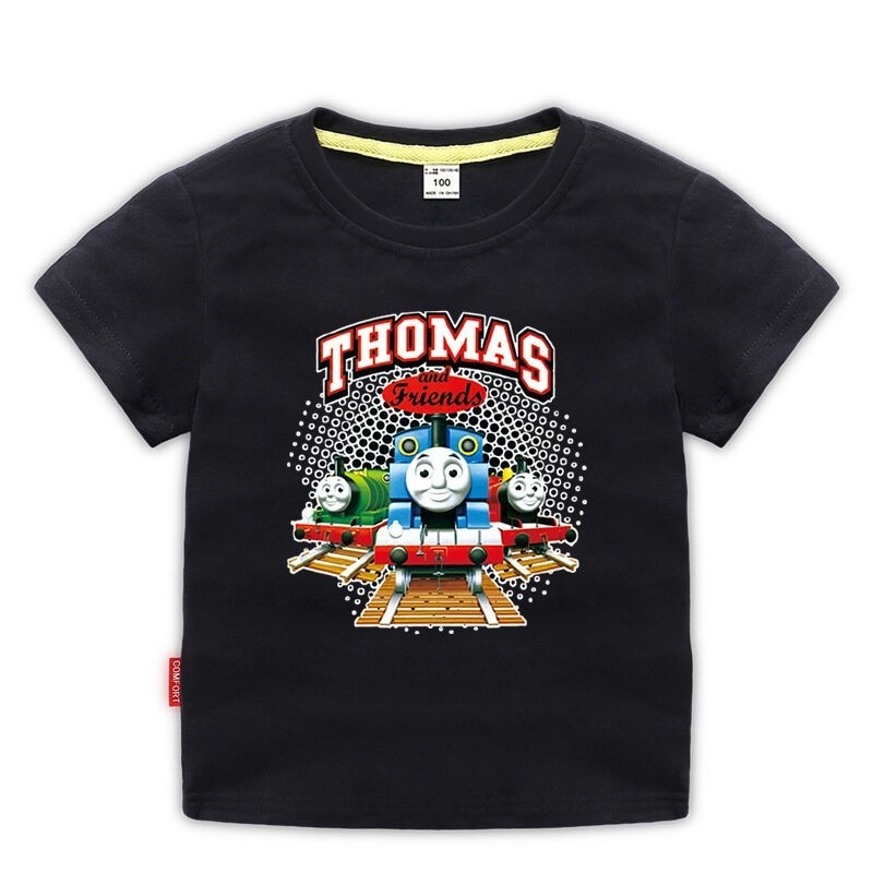 size 100-150cm เทรนโทมัสเสื้อยืดพิมพ์ลายแฟชั่นและเสื้อยืดเทรนด์เสื้อผ้าเด็กใส่สบาย