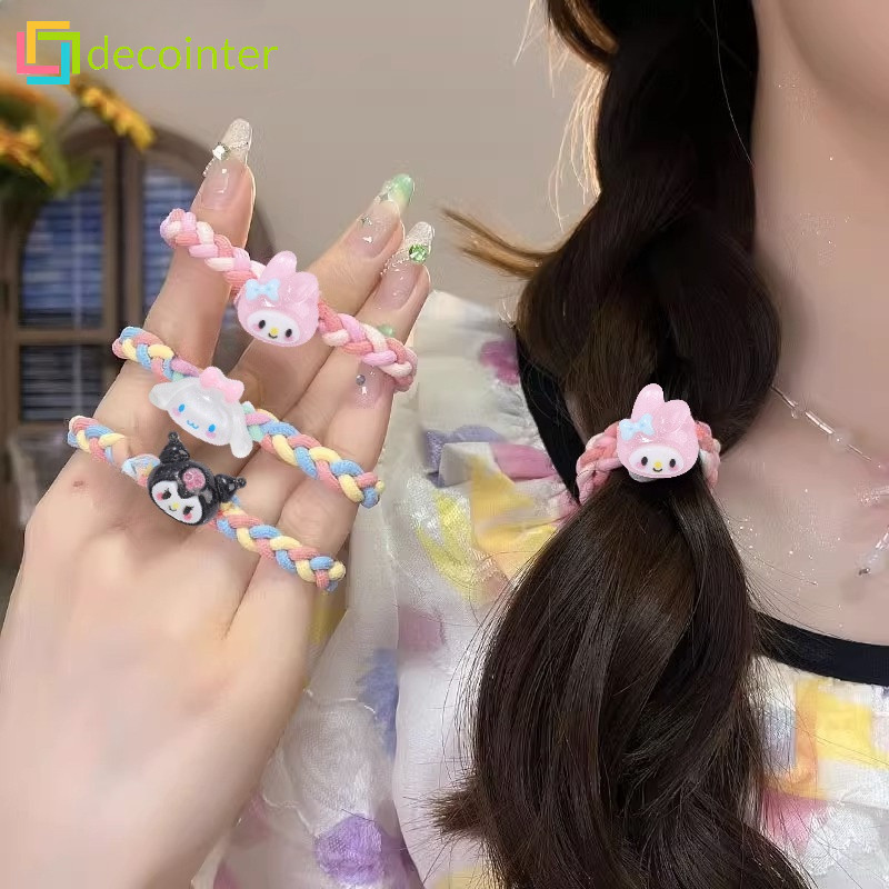 สไตล ์ เกาหลี Ins น ่ ารัก Sanrio ผู ้ ถือหางม ้ า- การ ์ ตูนหวานสีสันสัตว ์ เชือกผม- Kuromi Cinnamoroll Kawaii แหวนผม