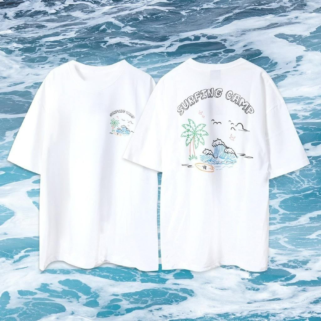 （จัดส่งตลอด 24 ชั่วโมง）Angle Official SURFING CAMP เสื้อคู่ สกรีนลายคลื่นทะเล