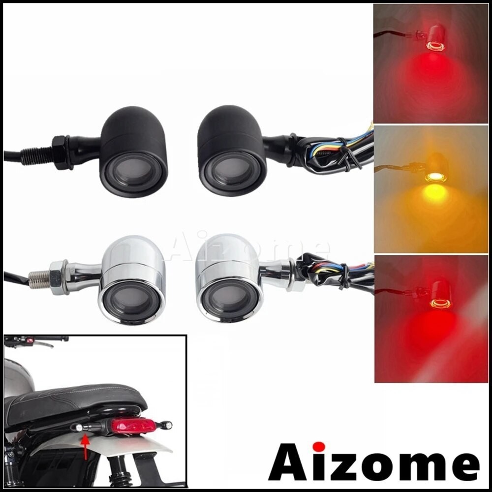 AI Universal 10mm Cafe Racer Turn Signals Light LED Amber Red Flasher Blinker Indicator Lamp For Har