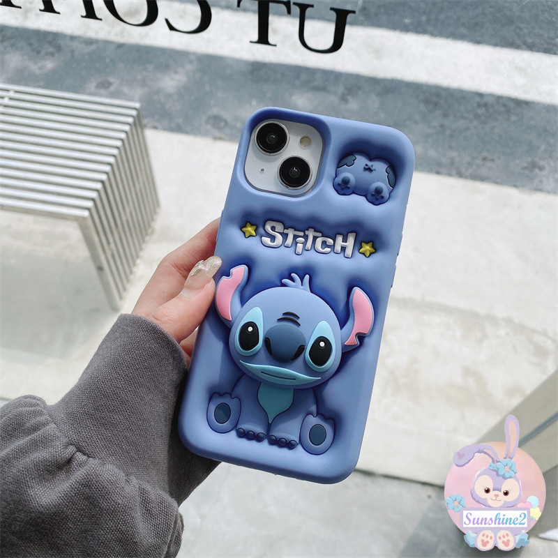 3D ซิลิโคนสามมิติ Super Protection ปลอกน่ารักขาตั้ง Stitch สําหรับ iPhone 17 16 15 14 11 13 12 Pro Max ผิว Sillicure Silicon โทรศัพท์มือถือกรณี
