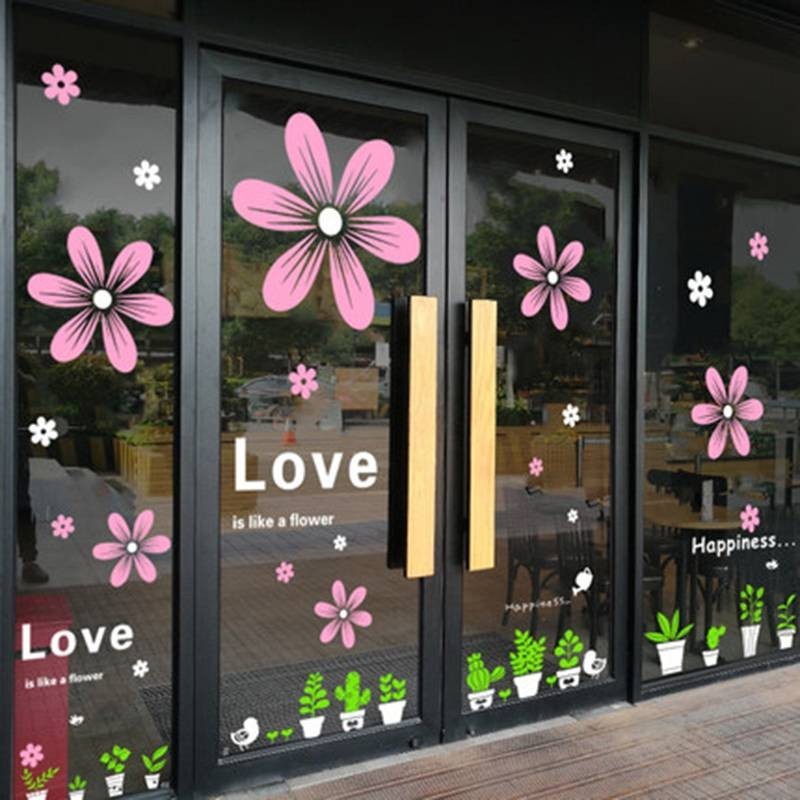 สติกเกอร์ติดผนัง หน้าต่างร้านดอกไม้ / กระจกประตูสติ๊กเกอร์ตกแต่ง