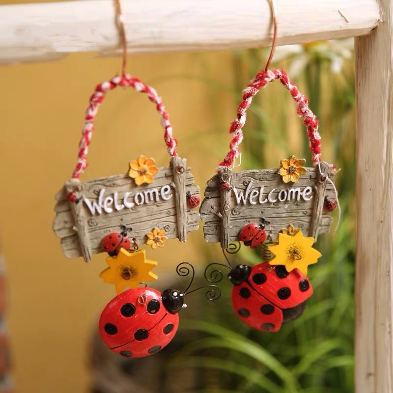 Ladybug ยินดีต้อนรับยี่ห้อ Beetle เรซิ่นยินดีต้อนรับการ์ดจี้รายชื่อยินดีต้อนรับเรซิ่นสวนตกแต่งบ้านเครื่องประดับขนาดเล็ก