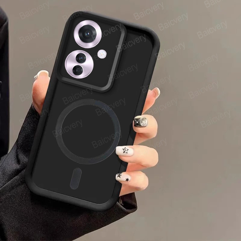 เคสโทรศัพท์ OPPO Reno 11F 11 F 5G CPH2603 / OPPO F25 Pro 5G คุณภาพสูง พร้อมสติกเกอร์ชาร์จไร้สายแม่เหล็ก ฝาครอบเลนส์กล้อง ซิลิโคน TPU นิ่ม ฝาครอบด้าน