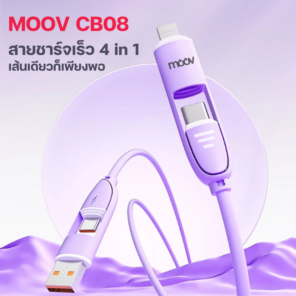 [ส่งด่วน] Moov CB08 สายชาร์จเร็ว 4 in 1 USB A / Type C / L Cable Data 3A 1.5 เมตร PD 20W หัวแปลง ตัวแปลง ราคา ถูกที่สุด ดีลบีเคเค แกลเลอรีภาพที่ 4