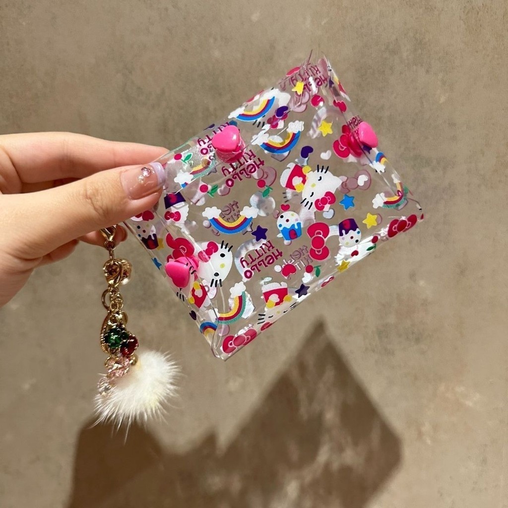 Hellokitty กระเป ๋ าเก ็ บพีวีซีใสพิมพ ์ น ่ ารักแบบพกพาคู ่ เปิดหูฟังผู ้ ถือบัตรกระเป ๋ าใส ่ เหรียญกรณีกุญแจ