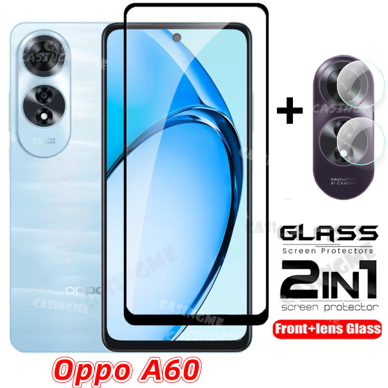 2in1 ป้องกันหน้าจอฟิล์มสําหรับOppo A60 2024 โปร่งใสโทรศัพท์ป้องกันหน้าจอสําหรับOppo A60 OppoA 60 60A CPH2631 4G 5G 2024 กระจกนิรภัยเลนส์กล้อง