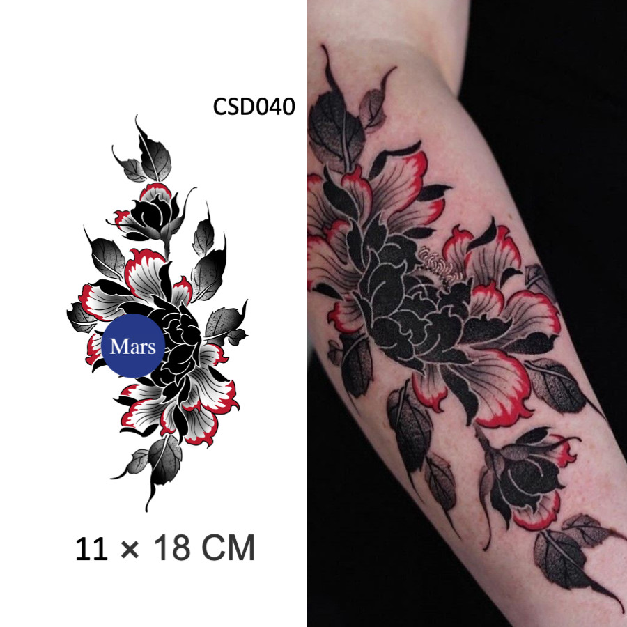 Mars Tattoocomplex Tattoo, รอยสักสี, ติดทนนาน, สติ๊กเกอร์รอยสักชั่วคราว, รอยสักปลอม, ดอกไม้ดอกโบตั๋น, CD040