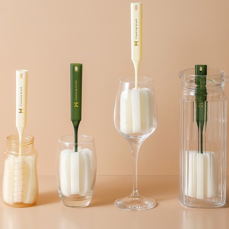 ฟองน้ำล้างแก้ว ที่ล้างแก้ว ล้างขวดนม ฟองน้ำ+ด้ามจับแบบยาว พร้อมส่งจากไทย
