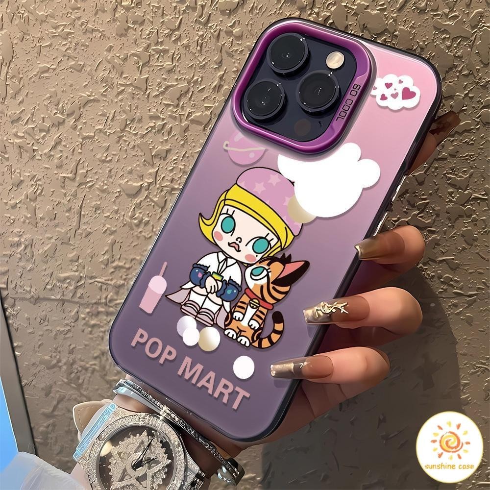 Bubble Mart โลหะชุบลายการ์ตูน ไอโฟน11 For iPhone12 13 14 15Pro MAX X XS XR 7 8Plus SE2020 เคสโทรศัพท์