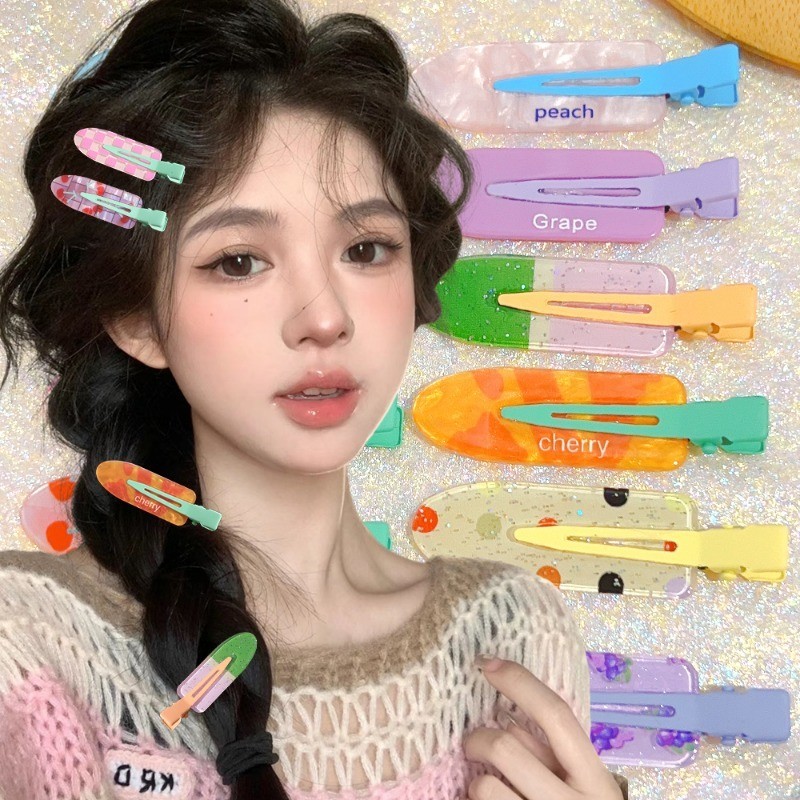 2ชิ้นน่ารักผลไม้หวานน้ําผลไม้ชุดปิ่นปักผม-อุปกรณ์ผมสาว-แววสีชมพูเรียบคลิป- ไร้ร่องรอย อะคริลิแต่งหน้าคลิป-ฤดูร้อนที่มีสีสันการ์ตูนกิ๊บ