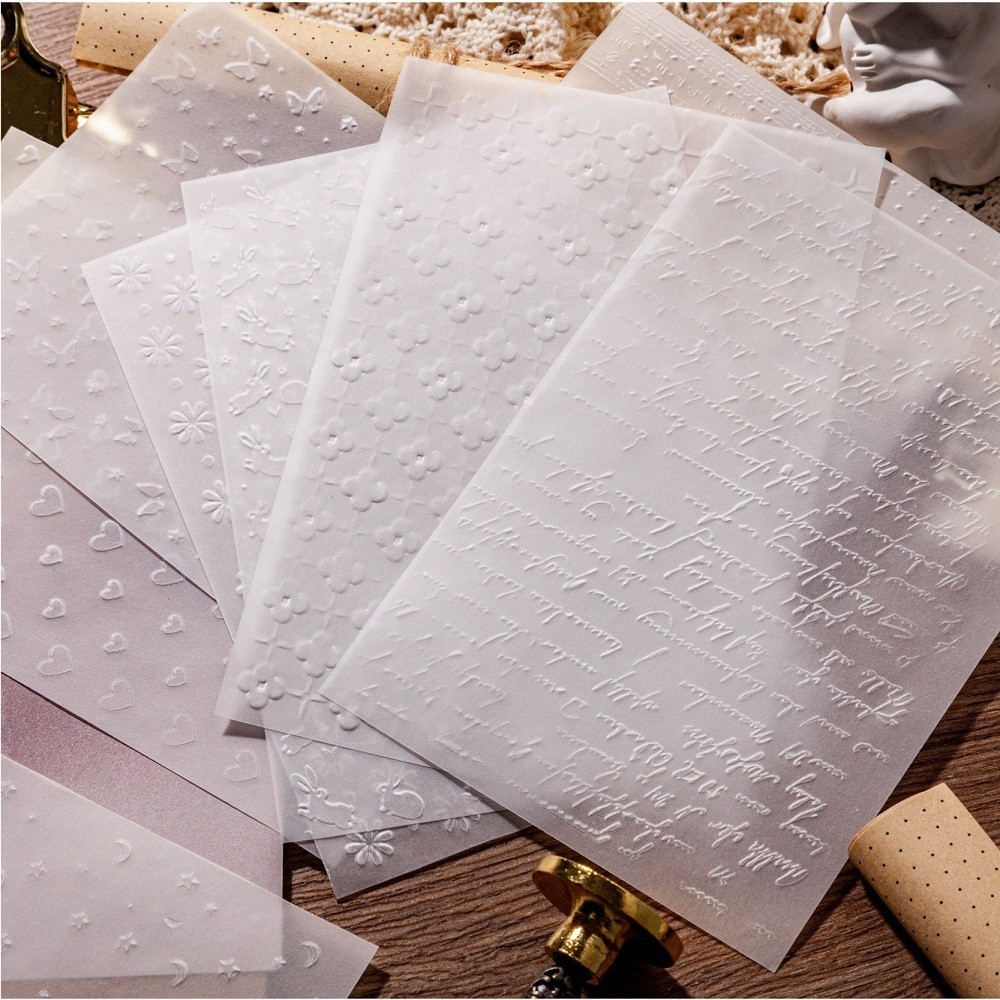 10 แผ่นสมุดภาพกระดาษลายนูนโปร่งแสง Vellum กระดาษหัตถกรรม Scrapbooking อุปกรณ์กระดาษสีขาว Cardstock พิมพ์กระดาษสําหรับ Junk Journaling DIY วัสดุ