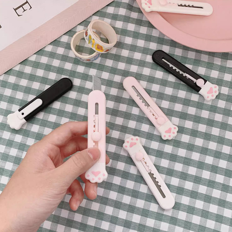 Kawaii การ ์ ตูน Cat 's Paw เครื ่ องตัดกระดาษยูทิลิตี ้ มีดโรงเรียนแบบพกพา Mini Cat Claw มีดตัด
