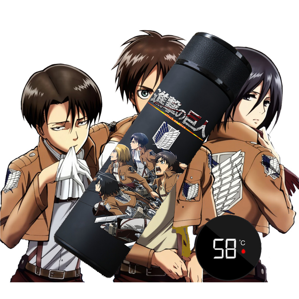 Attack On Titan 304 สแตนเลสอะนิเมะ Eren Jaeger Mikasa · Ackerman สองมิติกระติกน ้ ําสูญญากาศสําหรับนักเรียนหญิงชายของขวัญวันเกิด Shingeki no Kyojin
