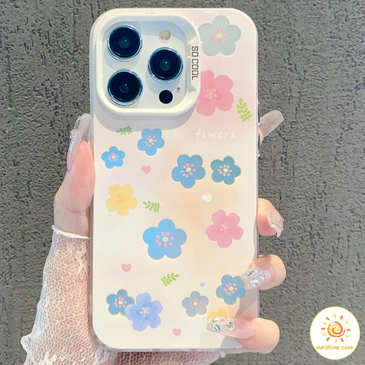 เคสโทรศัพท์โลหะลายดอกไม้แบบเต็มหน้าจอ ไอโฟน11 For iPhone11 12 13 14 15Pro MAX X XS 6 7 8Plus SE2020เคสโทรศัพท์